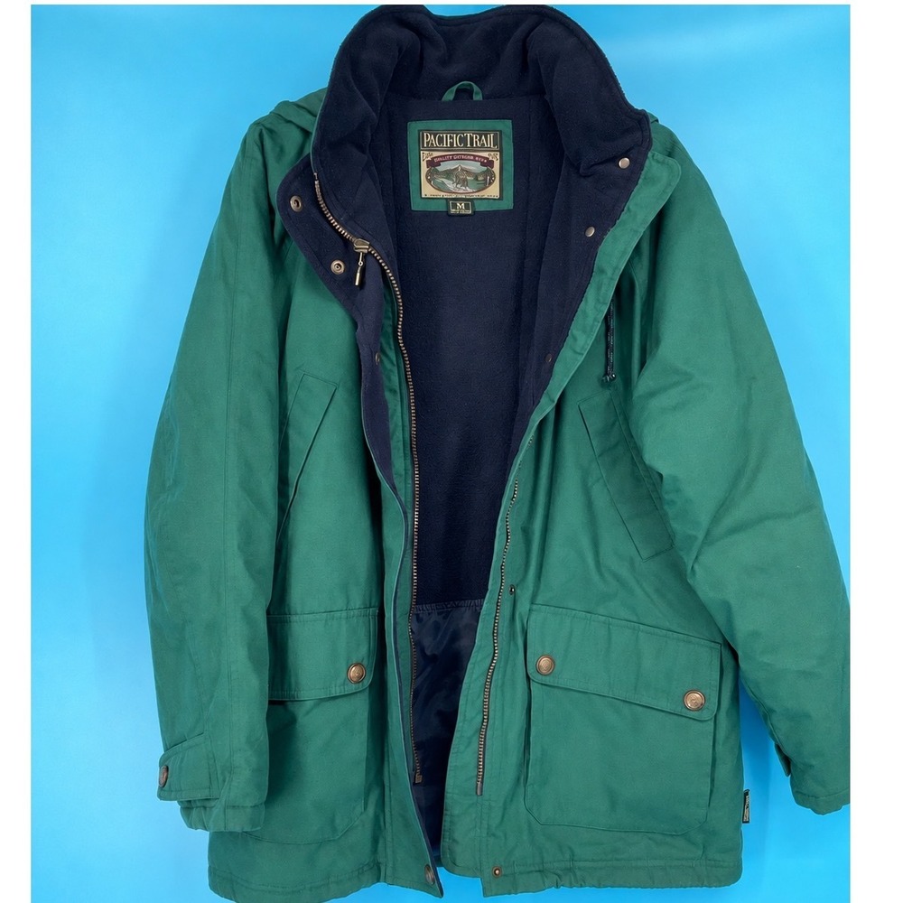 Pacific Trail London Fog Vintage 90s Green Fleece Lined Hooded Parka Jacket M
